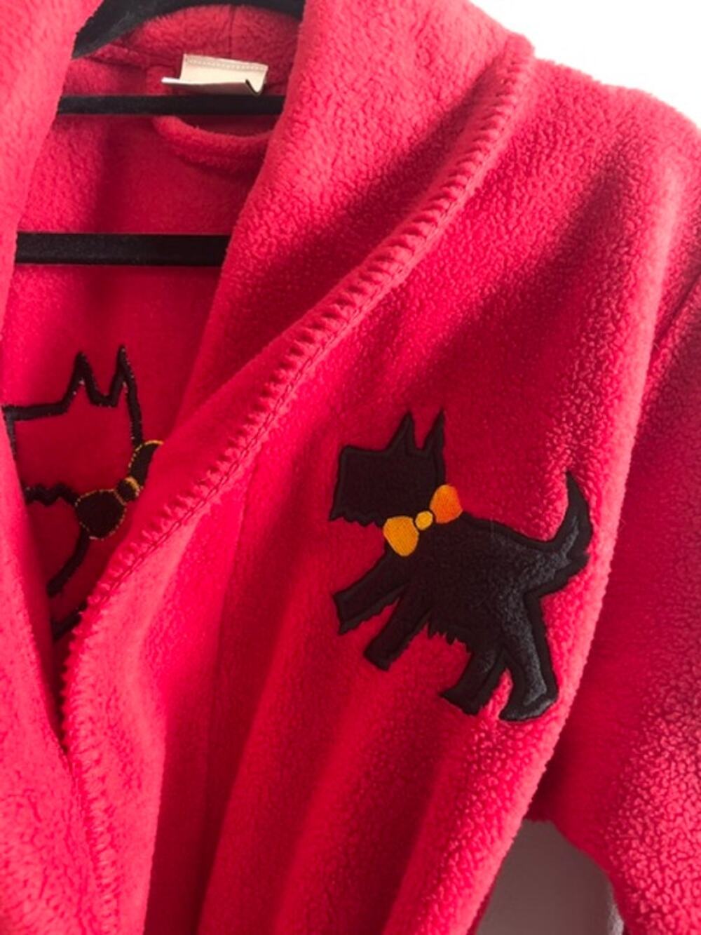 Vintage Delicates Red Scottie Dog Fleece Robe Belted Housecoat Small Grandmacore